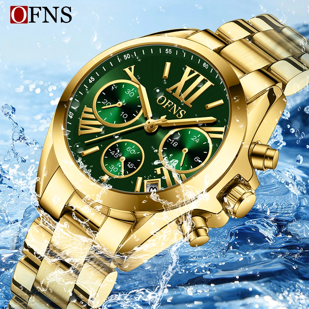 OFNS1507 Fashion Retro Men's Quartz Watch Waterproof Calendar Night Light Three Eye Chronograph Men's Quartz Watch 2025