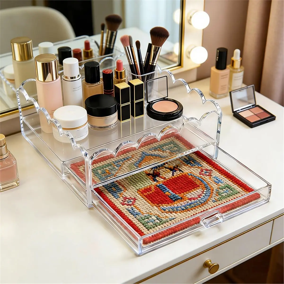 

НОВИНКА 2026: Прозрачный акриловый лоток с выдвижным ящиком для вышивки, фотографий, демонстрации произведений искусства — Маленький органайзер с фигурным краем