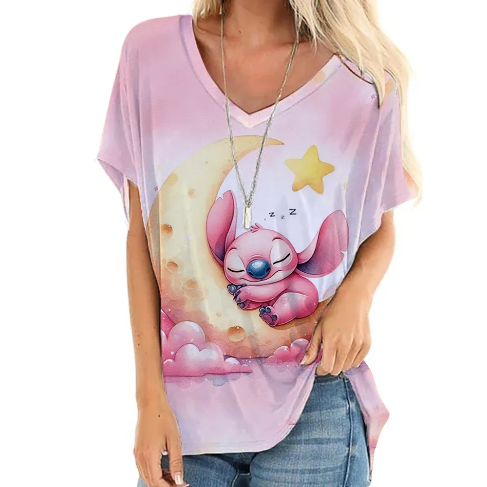 

2025 Disney Women T-Shirts Kawaii Lilo Stitch Print Female Tshirt Short Sleeve T Shirts Female Streetwear Clothing Tops Tee