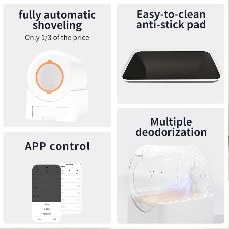 Smart Cat Litter Box Self Cleaning Automatic Cat Toilet 64L APP Control Remove Odor Deodorization Anti-sticking Pet Cat Bedpan