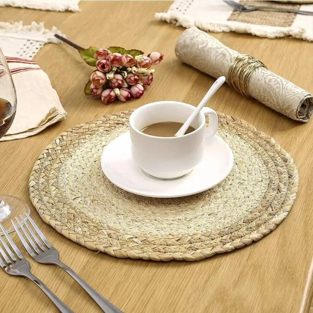 Hand Woven Round Coaster Cup Mat Non Slip 18-38cm Braided Placemat Boho Heat Resistant Hot Pad Plate Charger Resturant