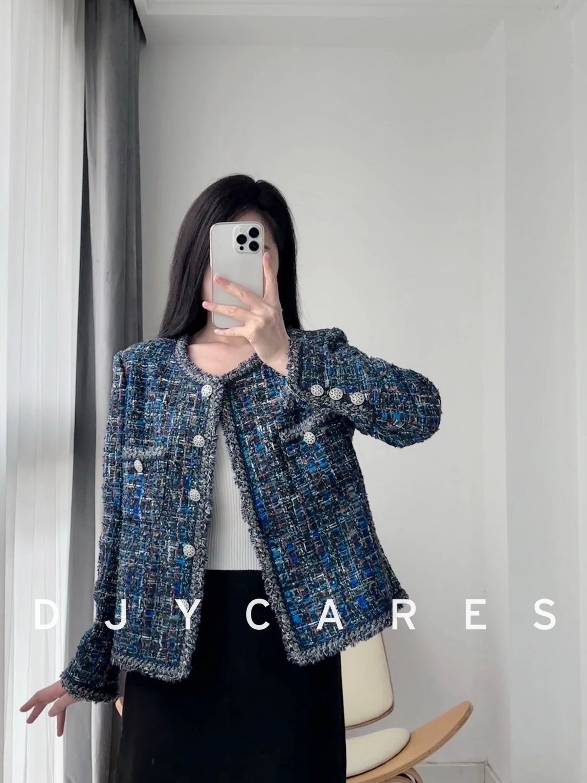 

New Coarse tweed elegant high-end woven jacket temperament splicing top