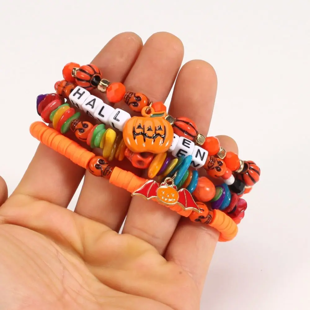 Elastic Halloween Bracelet Trick Or Treat Colorful Bead Pumpkin Ghost Bracelet Hand Accessory Party Favors Elastic bracelet