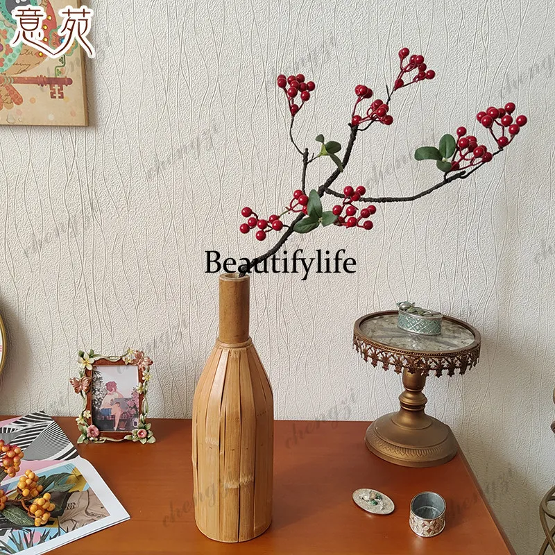 Cafe wabi-sabi modeling bamboo countertop vase ornament creative decoration of homestay