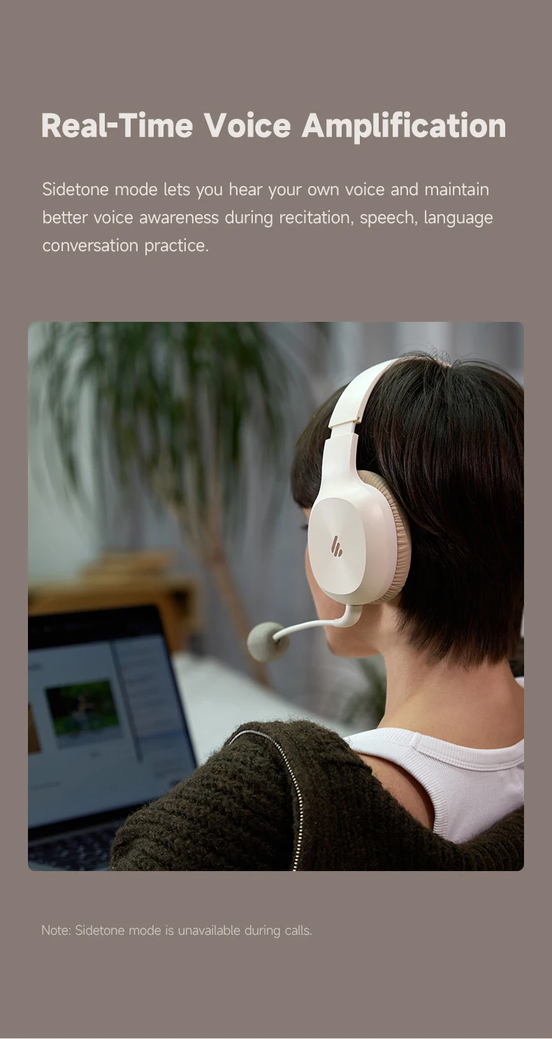 EDIFIER K750W Kabelloses Headset mit Mikrofon, 40-mm-Treibern, 33 Std. Sprechzeit, 55 Std. Wiedergabezeit, Bluetooth-Multipoint-Verbindung, Geräuschunterdrückung – Detail 5