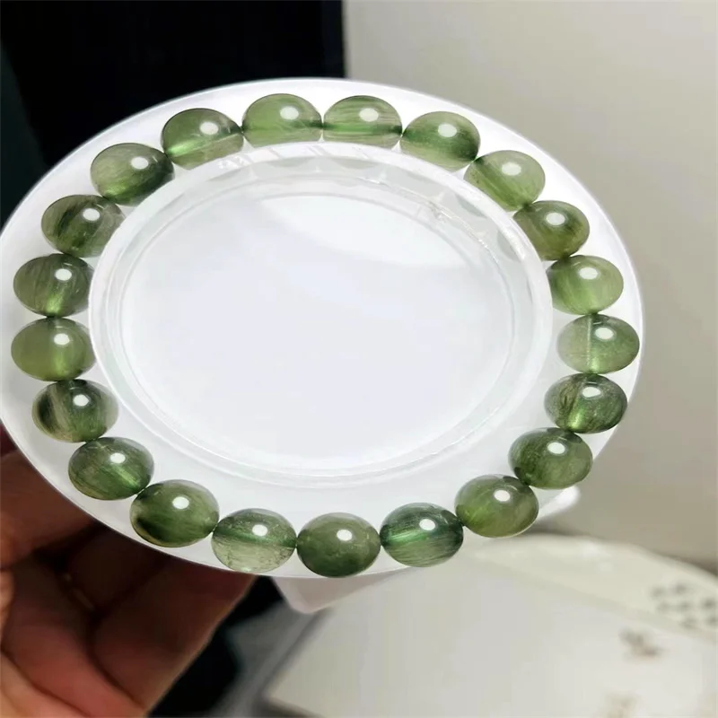 Natural Green Rabbit Hair Quartz Bracelet Strand Healing Fashion Reiki Clear Stone Energy Jewelry For Christmas Gift 9.5mm 1PCS