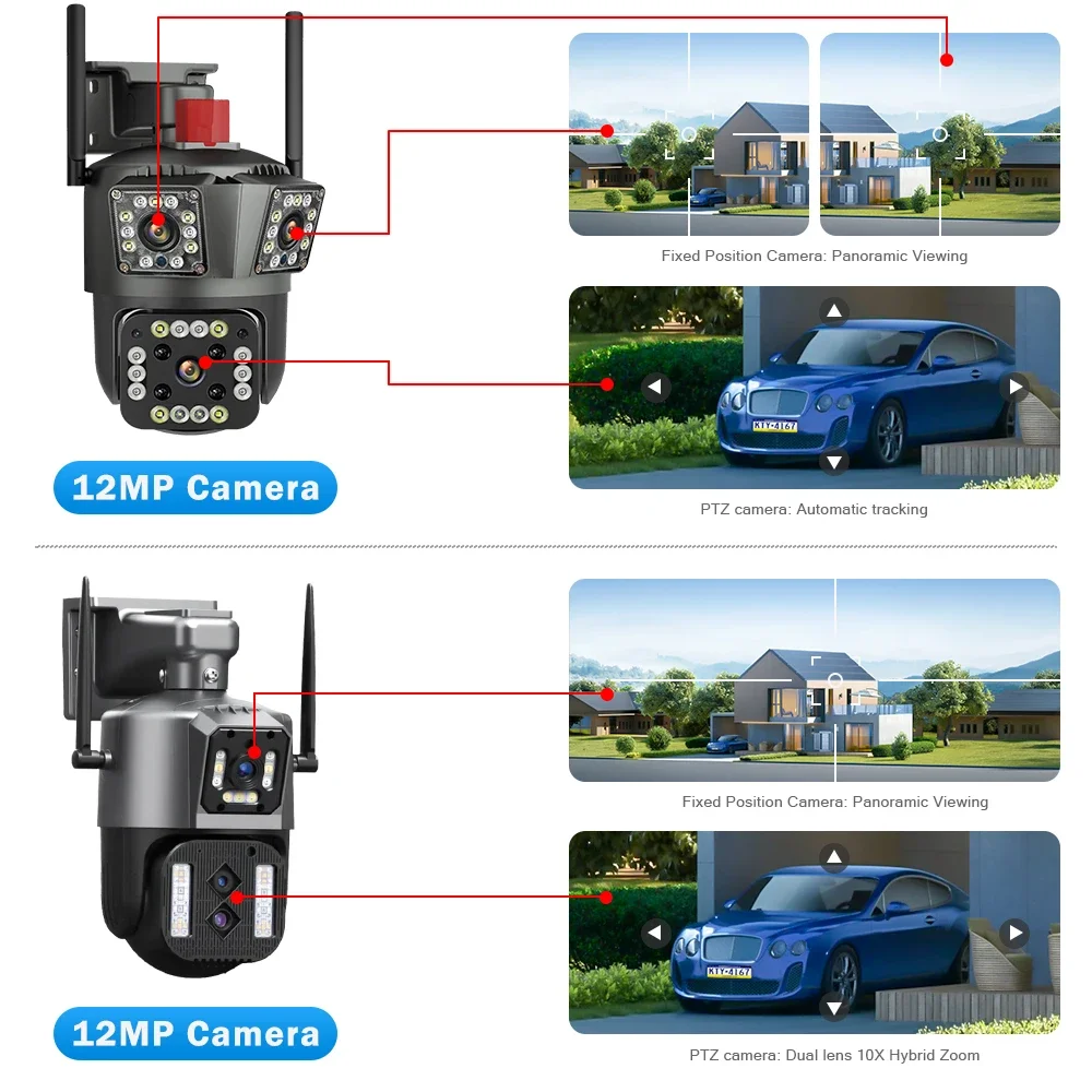 LegendSafe 12MP 6K IP WiFi Außenkamera PTZ Dreiobjektiv Dual Screen 10X Zoom Auto Tracking Wasserdichter Sicherheitsschutz