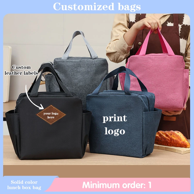 Custom Retro Leather Label Large Capacity Double Side Pocket Lunch Box Bag Work and School Portable Insulated Lunch Lunch Bag