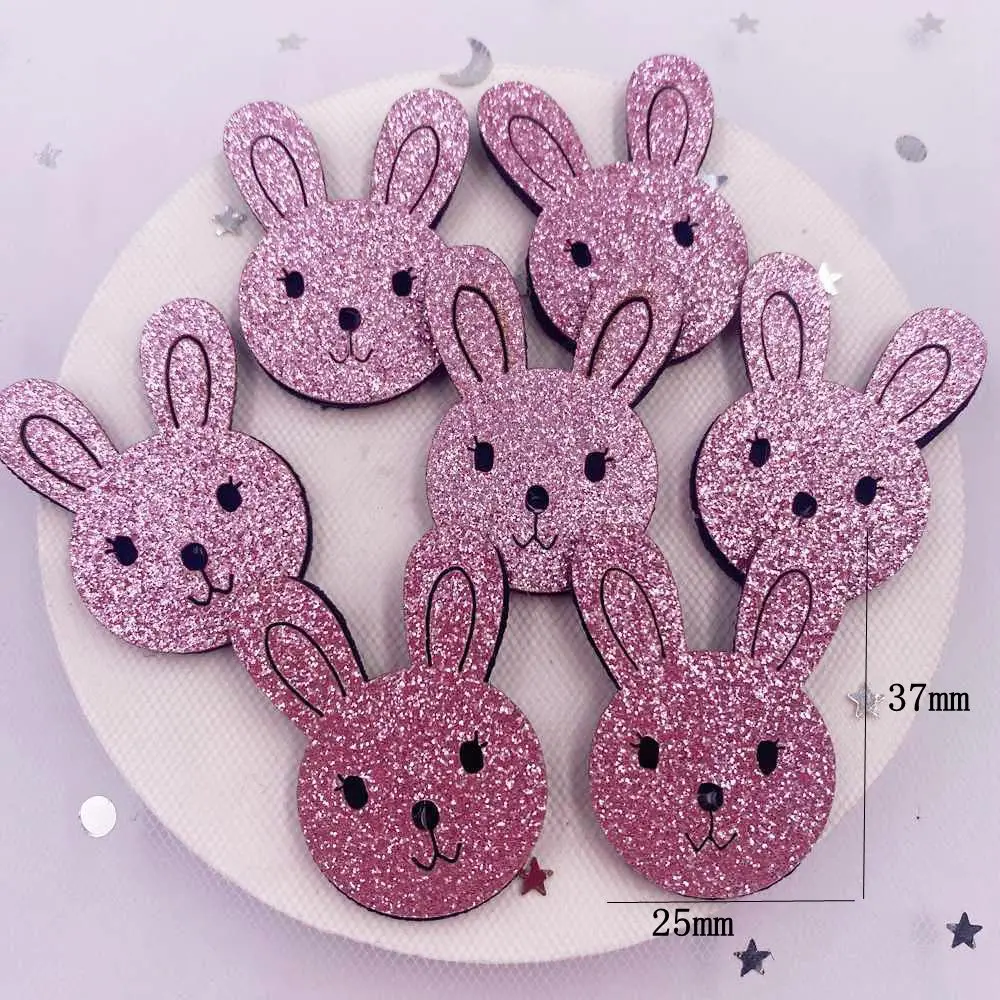 10pcs Felt Fabric Colorful Glitter Bepowder Cartoon Pink Rabbit Silver White Cat Patch Applique Sewing DIY Art Hair Bow Supplie