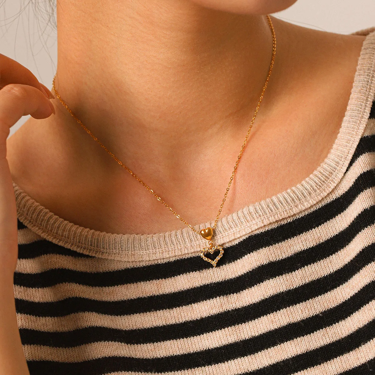 

Dainty Heart Pendant Cubic Zirconia Necklace 18K Gold PVD Plated Stainless Steel For Women Romantic Birthday Gift Jewelry