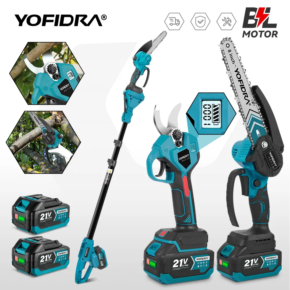 YOFIDRA Bürstenlose Elektrische Kettensäge Schere 3 IN 1 Teleskopstange Garten Baum Beschneiden Hohe Astsäge Für Makita Batterie Pin