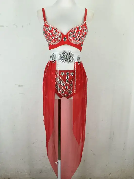 

Сексуальный комплект из 3 предметов: топ ручной работы, шорты и юбка из сетки со стразами, костюм для выступлений в ночных клубах, женская одежда