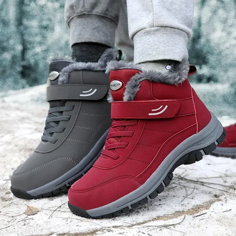 Inverno feminino masculino à prova dwaterproof água de pelúcia quente botas de neve unisex casal grosso antiderrapante caminhadas tornozelo sapatos confortáveis tênis ao ar livre