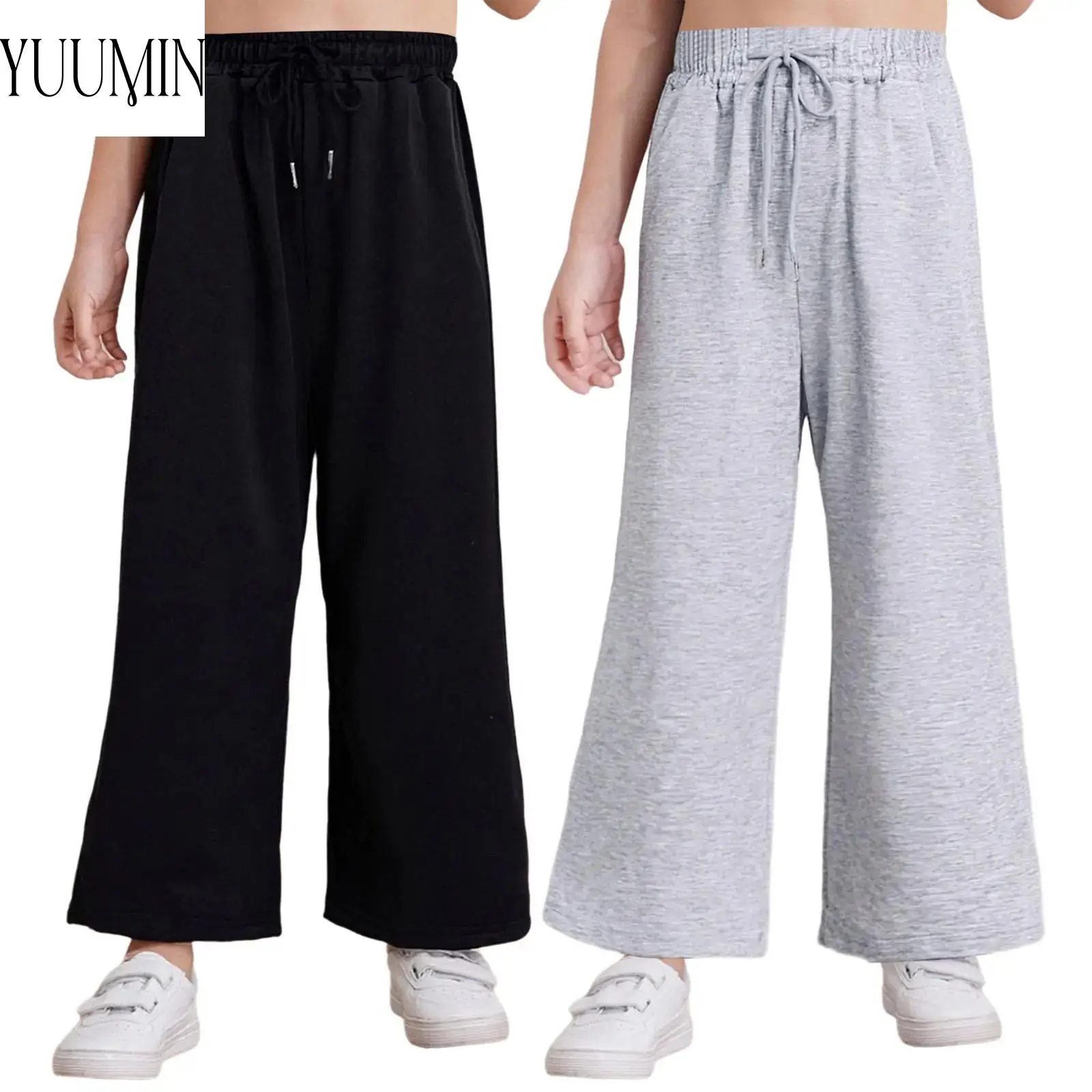 

Boys Girls Casual Fashion Cool Children's Pants Kids Wide-Leg Pants Elastic Waistband Trousers for Sports Workout Daily Wear