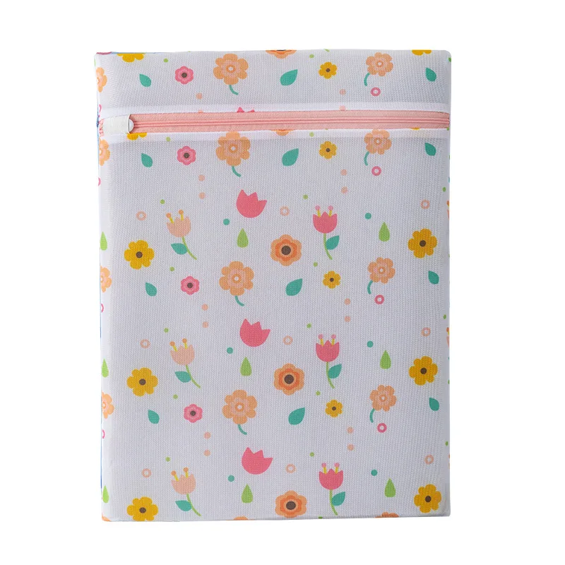 Flower Printing Zippered Mesh Laundry Bag Polyester Washing Net Bag for Underwear Socks Washing Machine Pouch Clothes Bra Bags