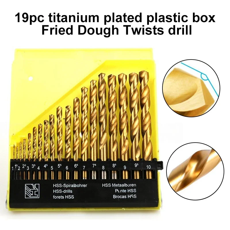

Титановое покрытие, спиральная дрель с прямой ручкой, 19 шт., электрическое сверло, набор аксессуаров для сверления, деревообработки, сверлильного инструмента
