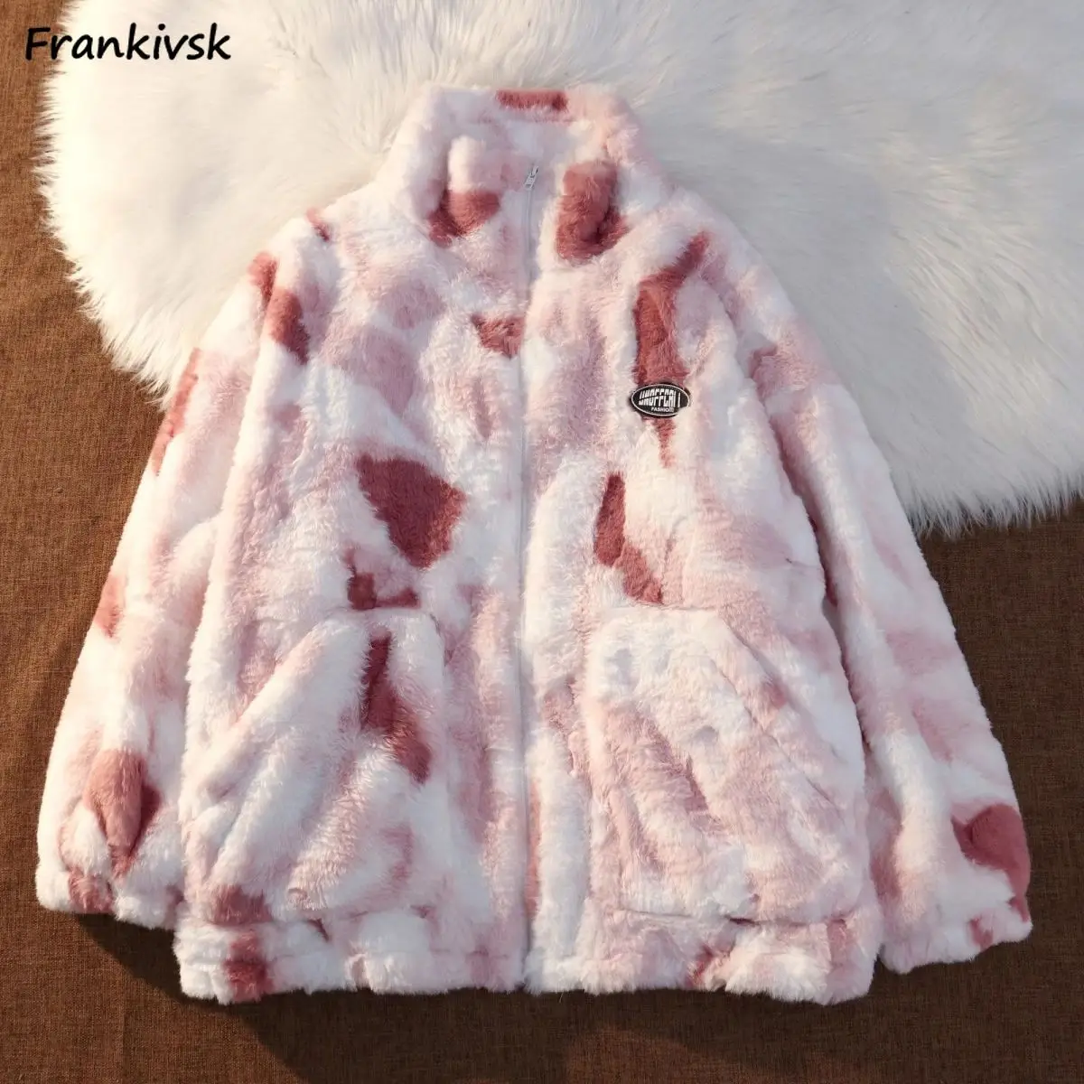 

Tie-dye Parkas Women Loose Panelled Advanced Winter High Street Leisure Stylish American Style Prevalent Slouchy Vitality Daily