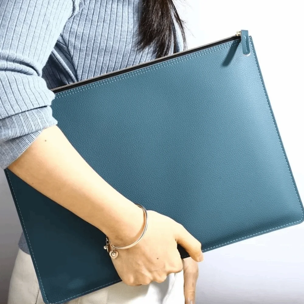 PU Leather A4 File Folder Zipper Bag Large Capacity Business Briefcase Waterproof Multiple Colors Information Bag