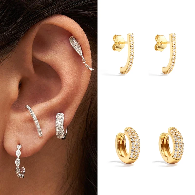 Keyounuo Goud Zilver Filled Cz Stud Oorbellen Voor Vrouwen Zirkoon Piercing Vrouwen Hoop Oorbellen Fashion Party Sieraden Groothandel