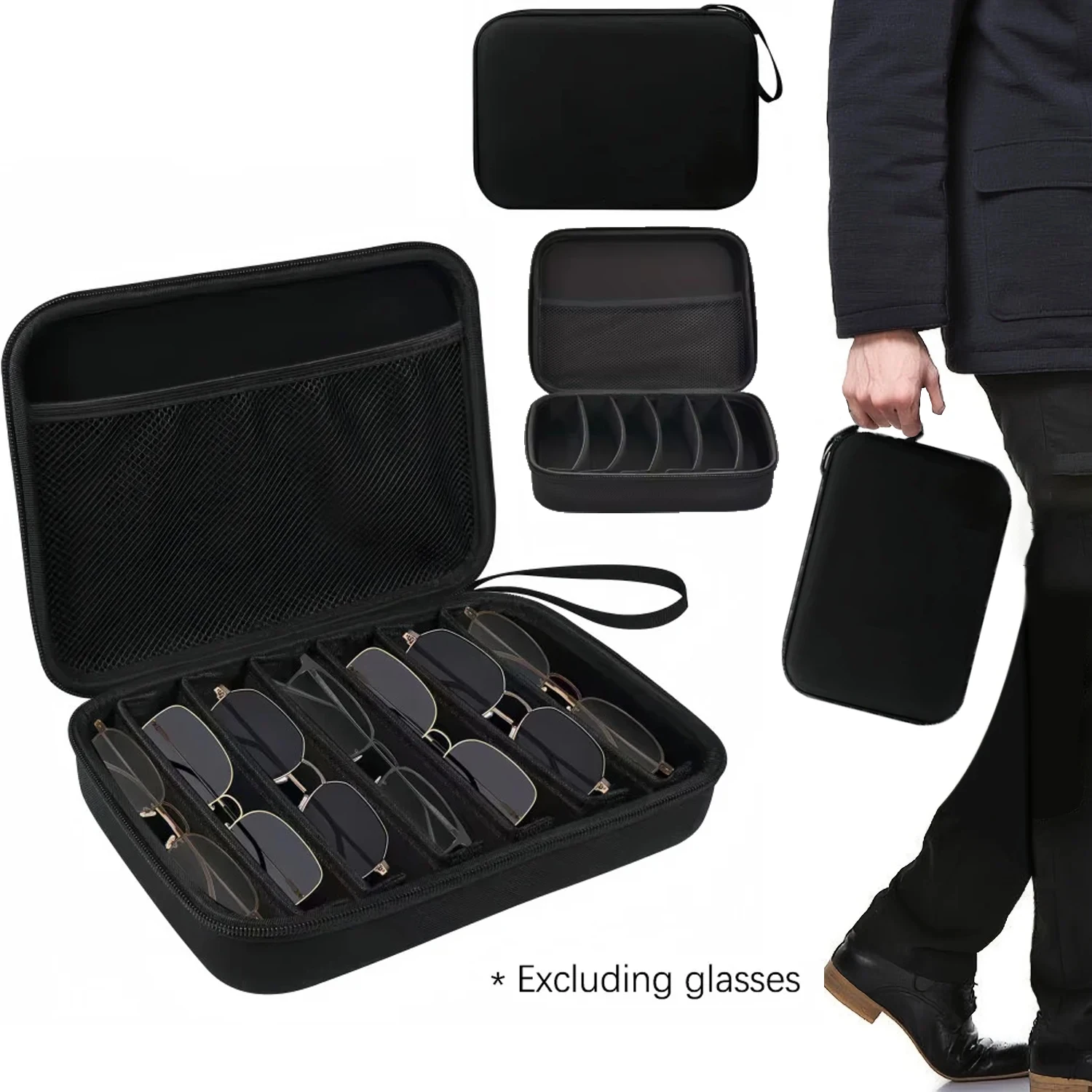 Brillenaufbewahrungsbox mit 6/7 verstellbaren Fächern, tragbare Brillen-Organizer-Box für Reisen – Multifunktionsregal, Kontaktlinsen