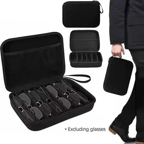 Glasses Storage Box with 6/7 Adjustable Compartments,Portable Eyeglass Organizer Case for Travel &ndash; Multi-function Rack, Contacts