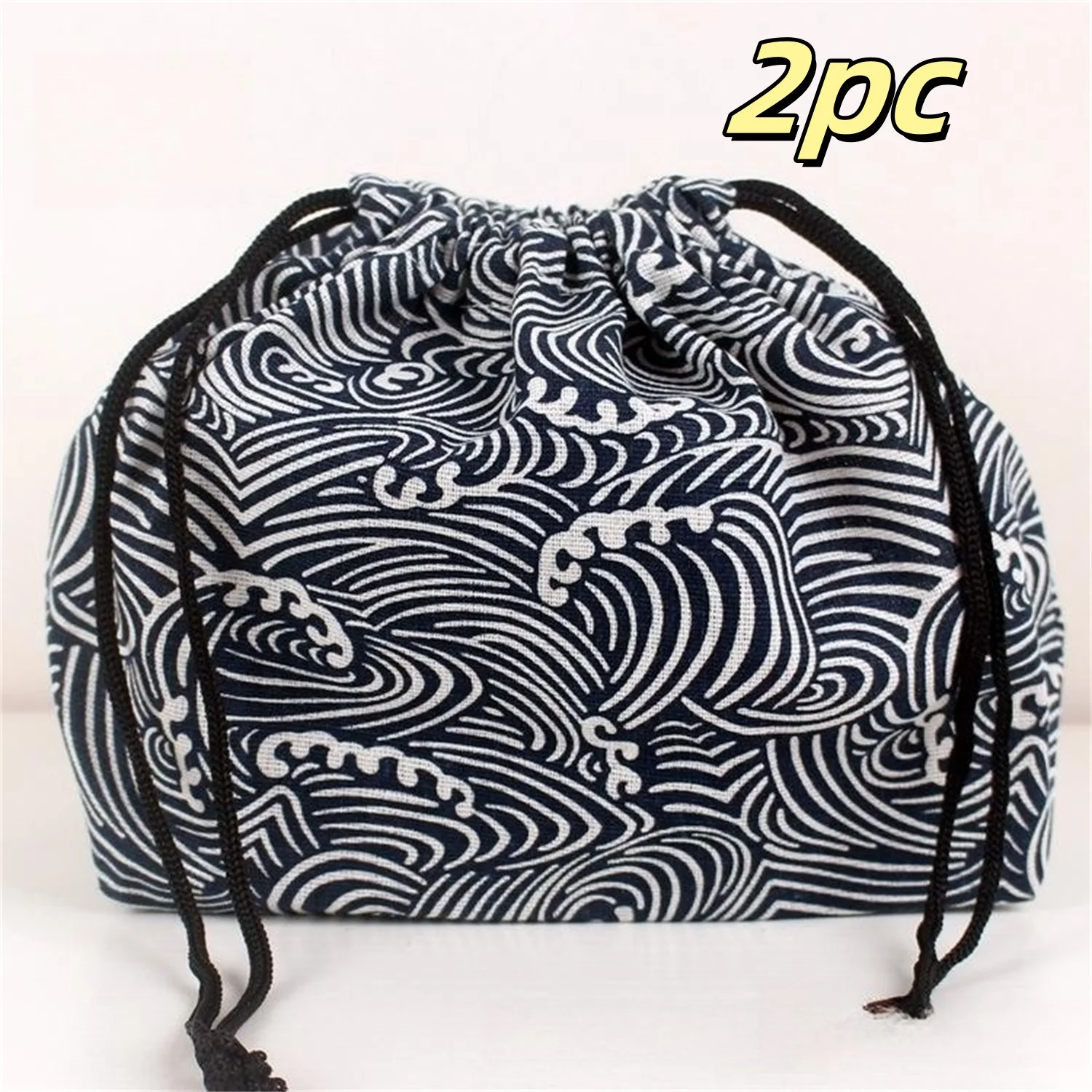 2Pc Japanese Style Drawstring Lunch Box Storage Bag For Travel Picnic Portable Easy Wash Bento Lunch Box Tote Pouch