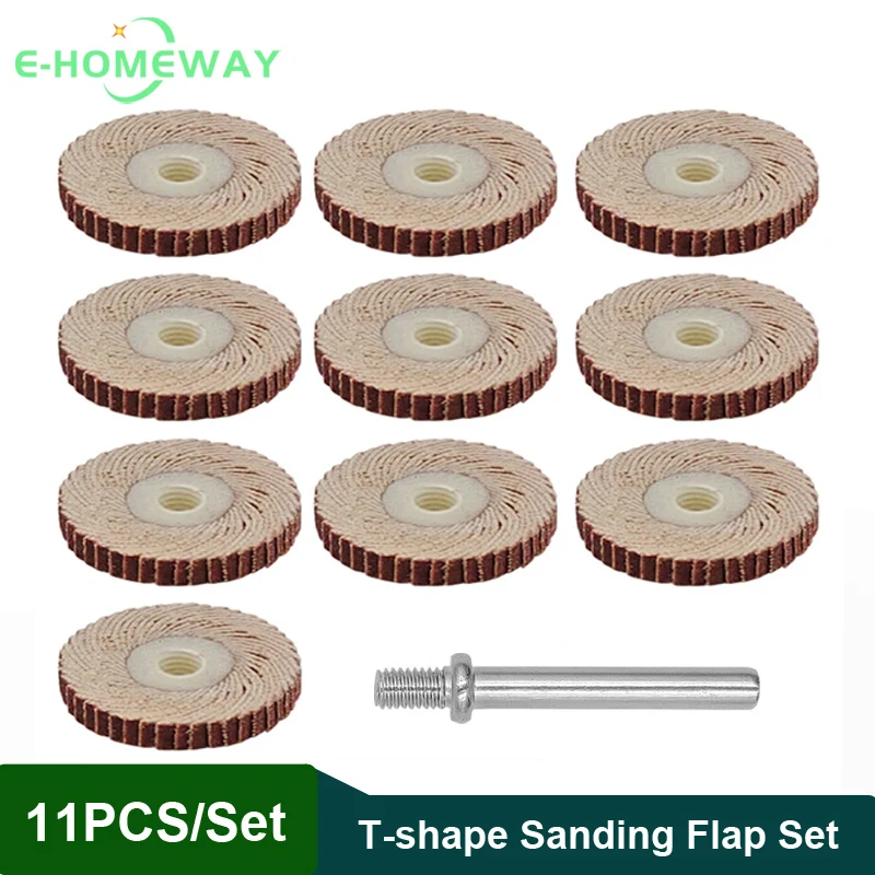 11Pcs 25-50mm 80-600Grit T-Shape Flap Wheel Sandpaper Sanding Disc Replacement Abrasive Grinder Rotary Tool Dremel Accessories