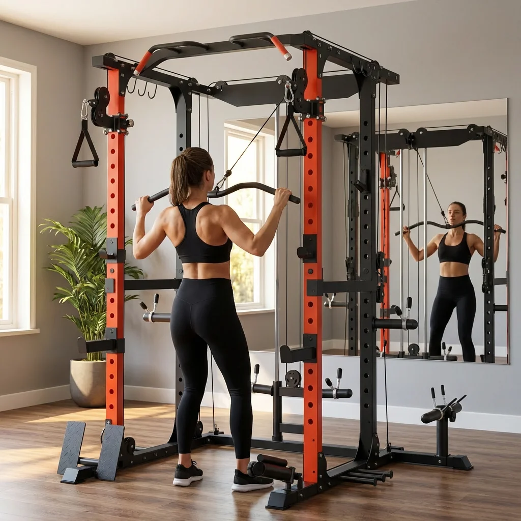 Professional Weight Training Power Cage with Adjustable Cable Crossover