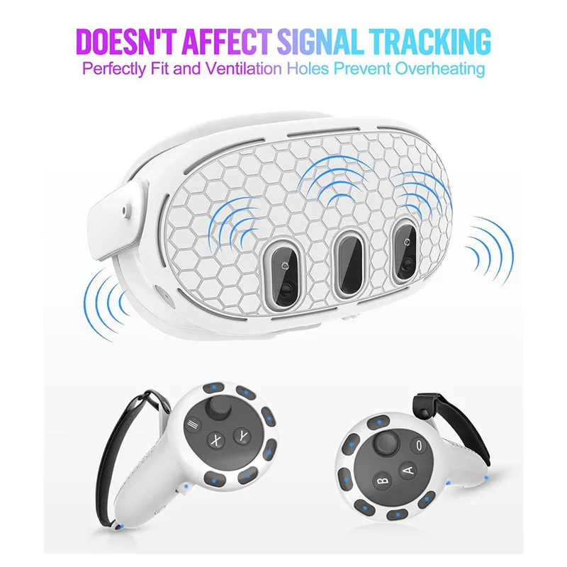 ABGN 4X لـ Meta Quest 3 غطاء حماية مقبض وحدة التحكم، غطاء سماعة الرأس الأمامي وغطاء الوجه، أبيض