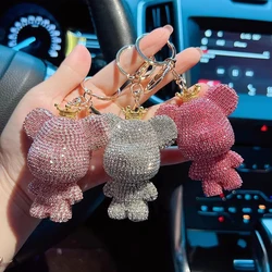 Full color full rhinestone bear key chain cute hand-made small bag pendant gift car key chain ring.
