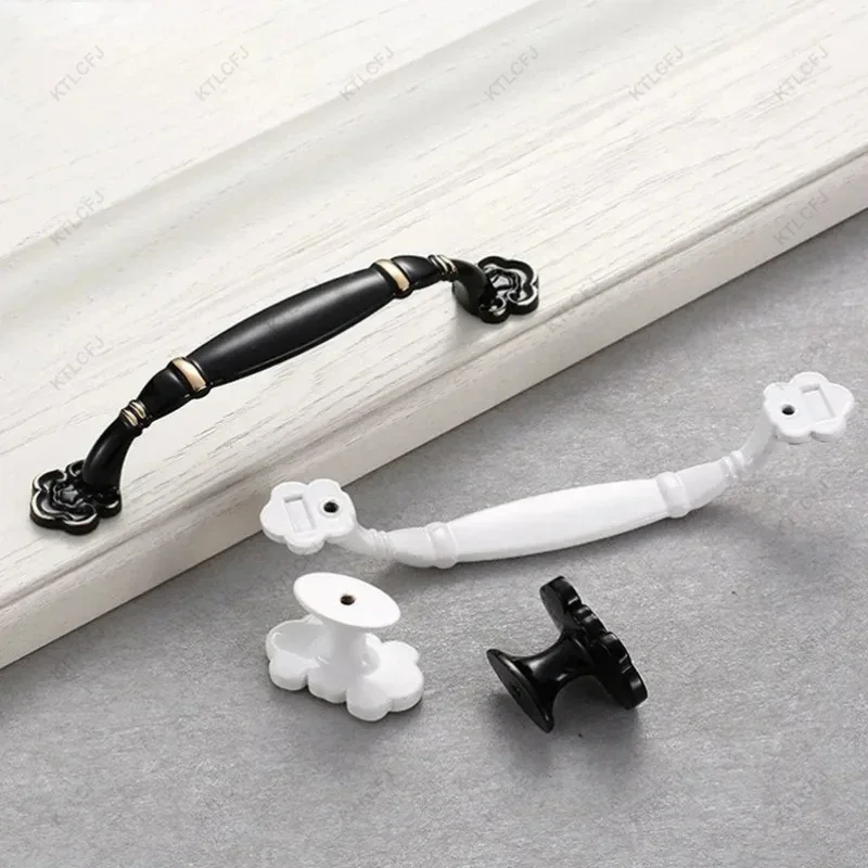 European Retro Black White Wardrobe Cabinet Drawer Door Handle American Drawer Shoe Cabinet Zinc Alloy Handle