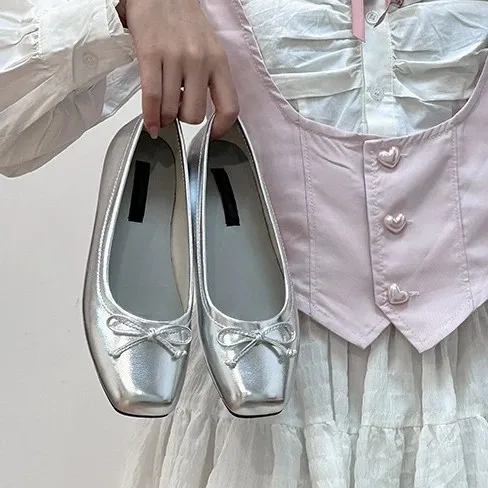 レディースダービーシューズ-スクエアトゥ-女性用モカシン-バレエシューズ-カジュアルスニーカー-浅口-リボン結び-レディースシューズ-本革