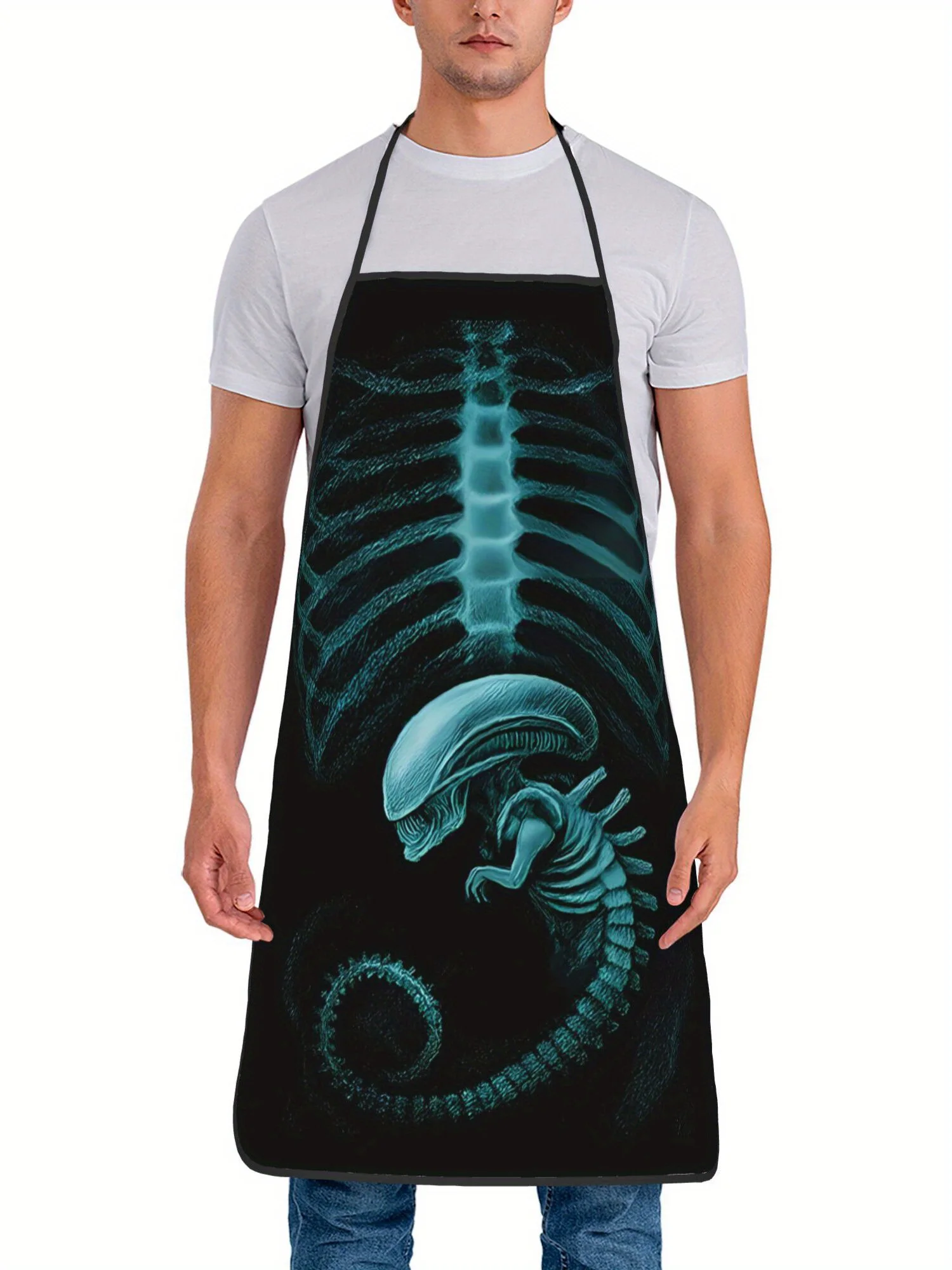 2D Print Design Alien Radiography, Alien X-Ray Funny Apron for Cooking Restaurant Printed for Men And Women Machine Wash