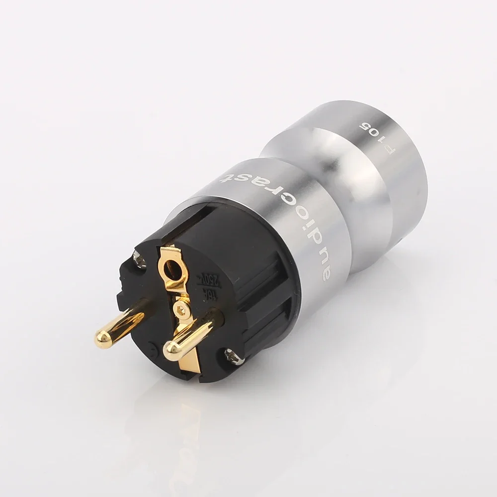 HI-End 24K Gold Plated มาตรฐานยุโรปชาย Mains AC EU ปลั๊กเสียง HIFI ยุโรป Famale แหล่งจ่ายไฟซ็อกเก็ต