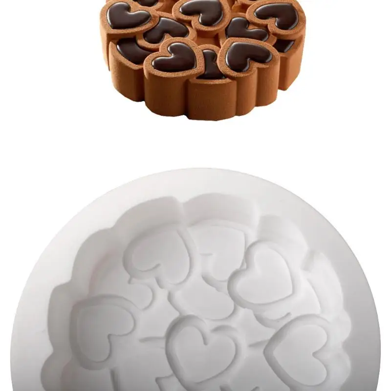 Splicing Heart-Shaped Design Silicone Cake Mold Rose Chocolate Mold Valentine's Day Mousse Cake Mold Dessert Baking Tools
