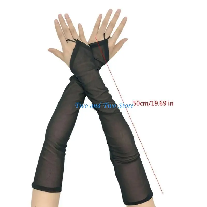 HX6F خمر قفازات شبكية طويلة بدون أصابع للنساء مساء حفلة أكمام أذرع تبريد زي الذراع ملحق لحفلات الزفاف وحفلات الشاي #6