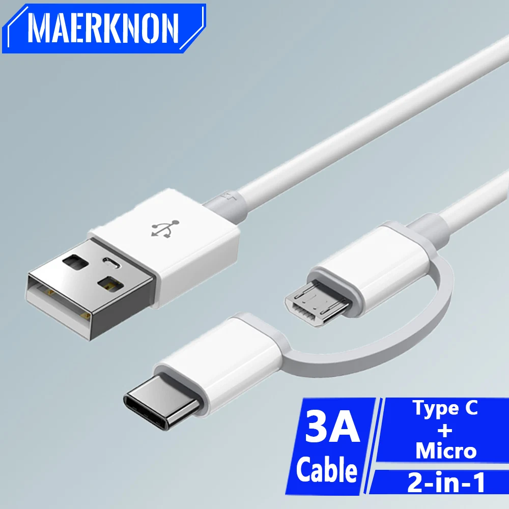 3A 2-in-1 데이터 케이블 마이크로 USB 유형 C 데이터 어댑터 휴대 전화 USB C Xiaomi Samsung OPPO Android Phone 용 고속 충전 케이블