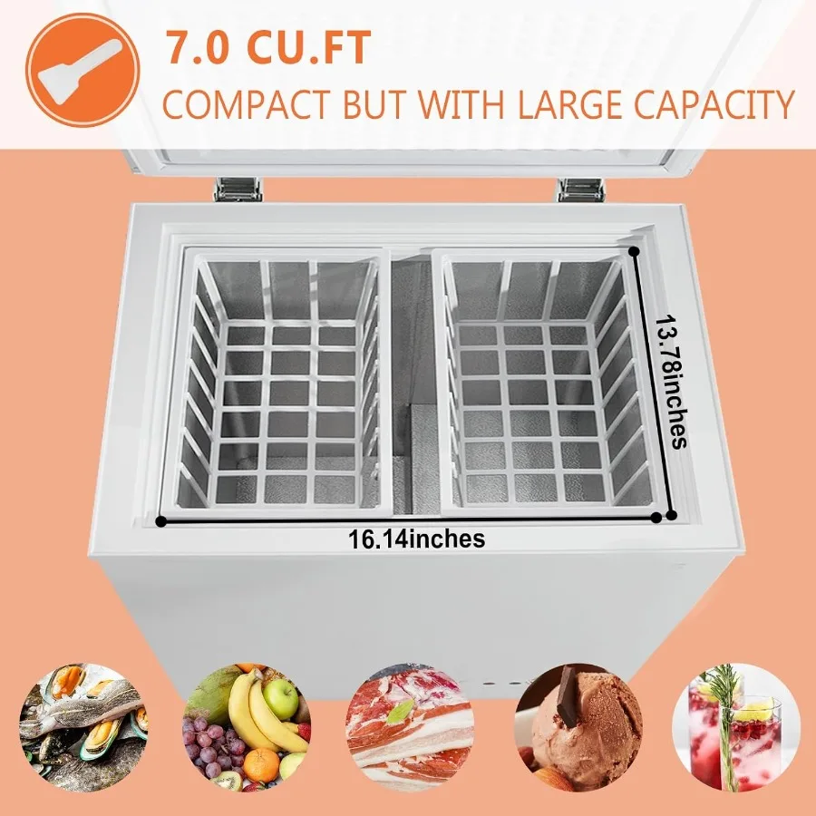 7.0 Cu.Ft Compact Chest Freezer with Removable Basket Top Door Open Freestanding Deep Freezer with 7 Gears Temperature Adjustme