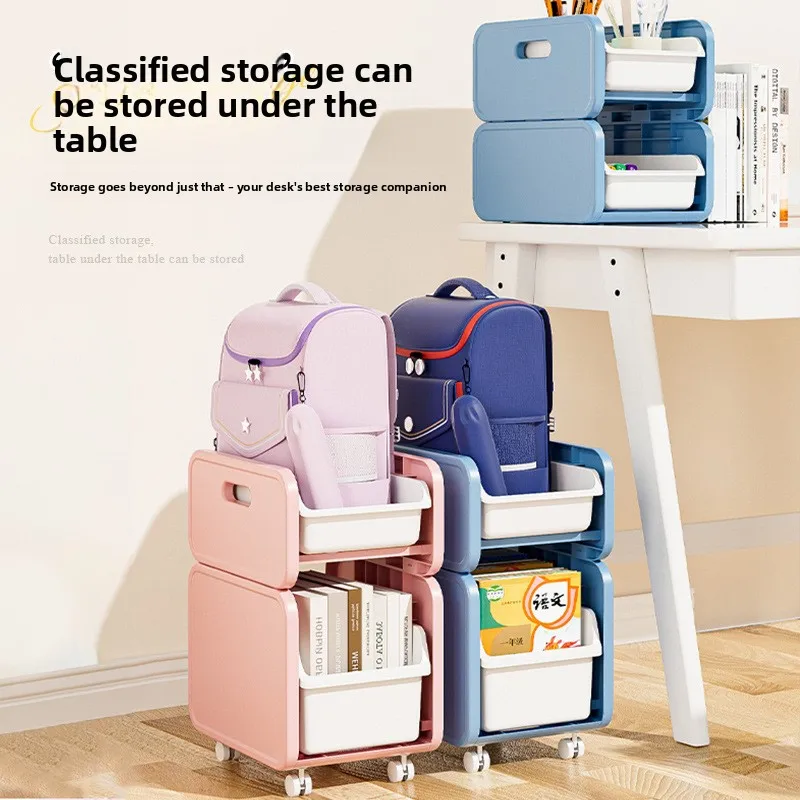 Home Backpack Storage Cart Books Organizer Rolling Movable Rack Cartoon Sticker Decor Trolly Cart Removable Storage Rack