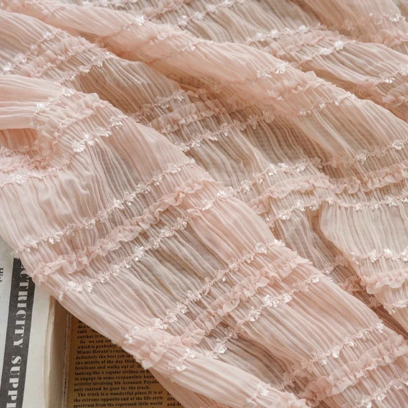 Pretty Chiffon Ruffle Fabric for Dress, Blouse, Evening Dress, Wedding Gown, Skirts, Costumes, Doll, Home Decoration