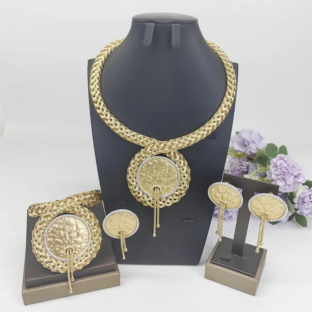 

Ювелирный набор TITI с позолотой 18 карат для женщин: эффектный широкий браслет и ожерелье, подарки на Рождество, свадебные аксессуары