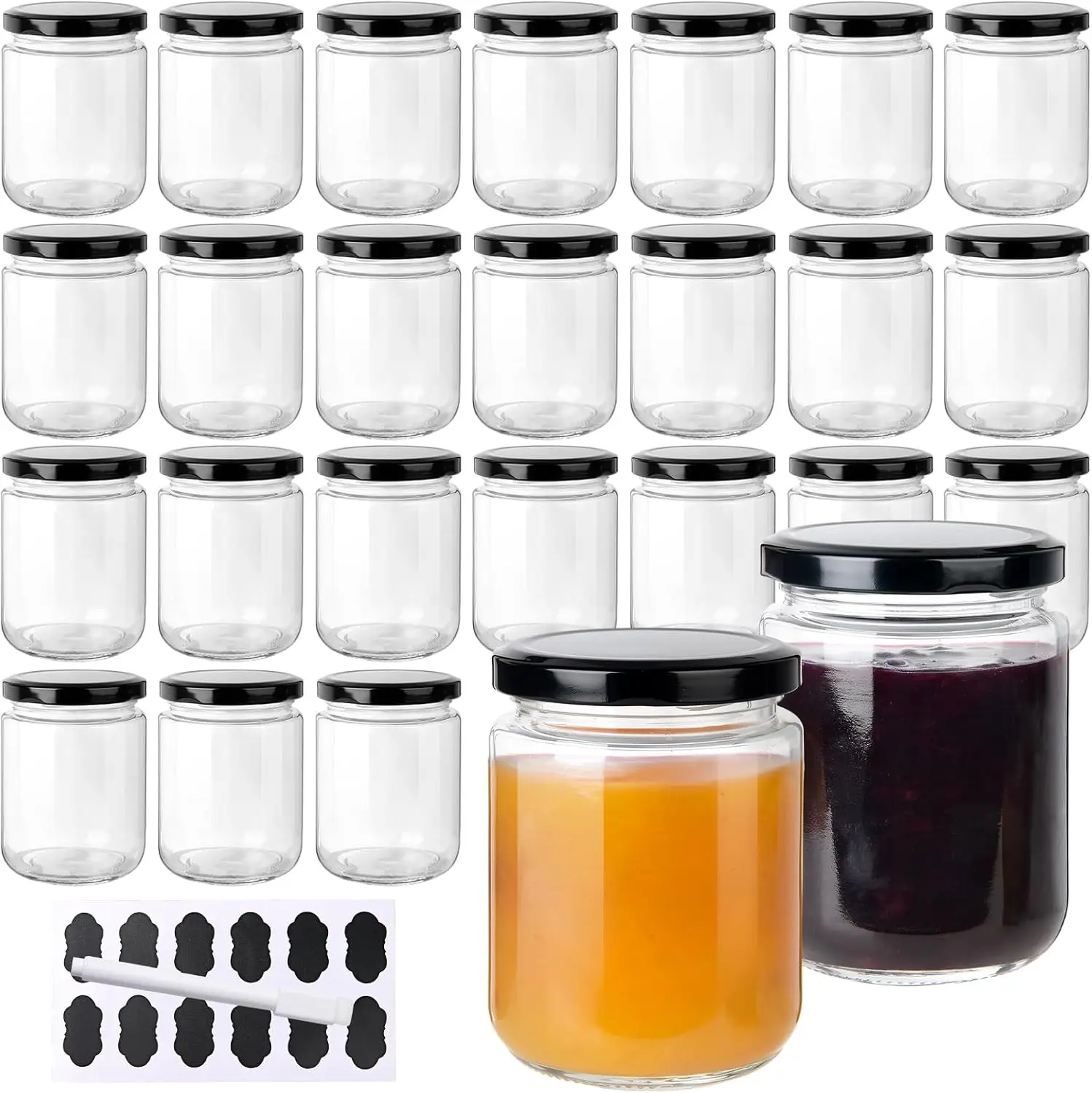 

Набор из 24 стеклянных банок по 8 унций (240 мл) с крышками, прозрачные маленькие банки с 24 наклейками, многоразовые банки для консервирования джема, желе, меда, солений