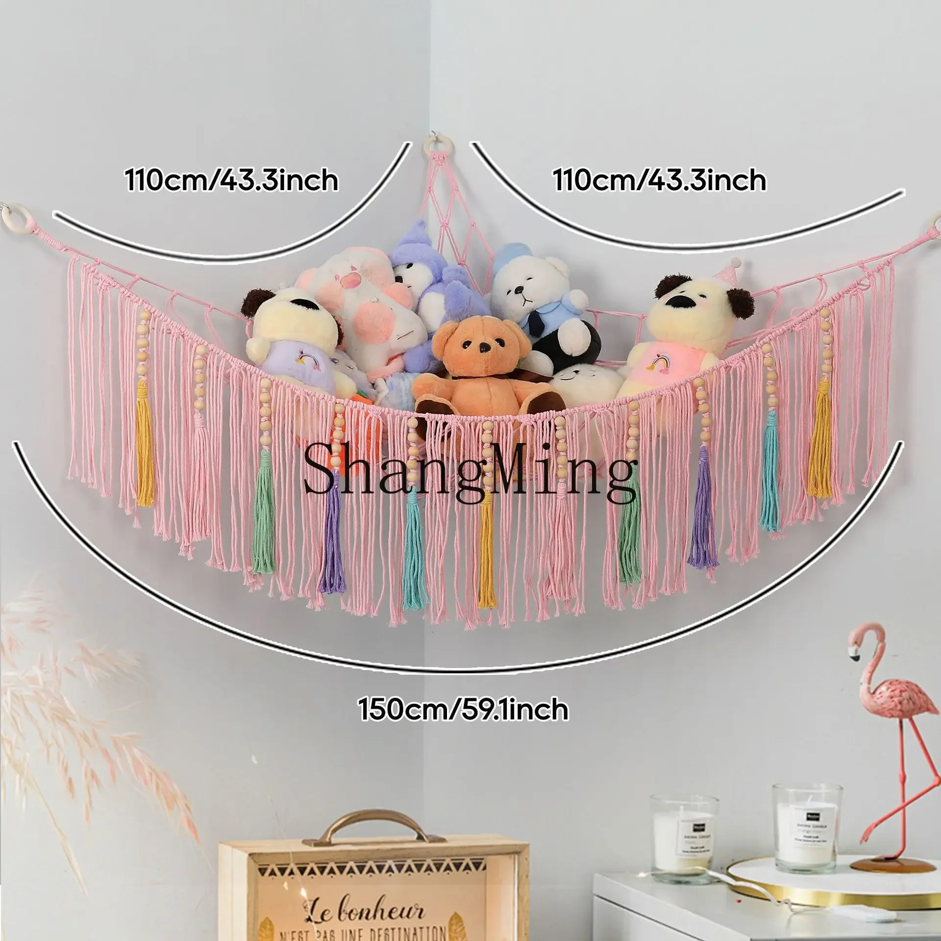 

CL corner plush storage hand-woven triangular toy mesh pocket bedroom fringed mesh pocket hammock