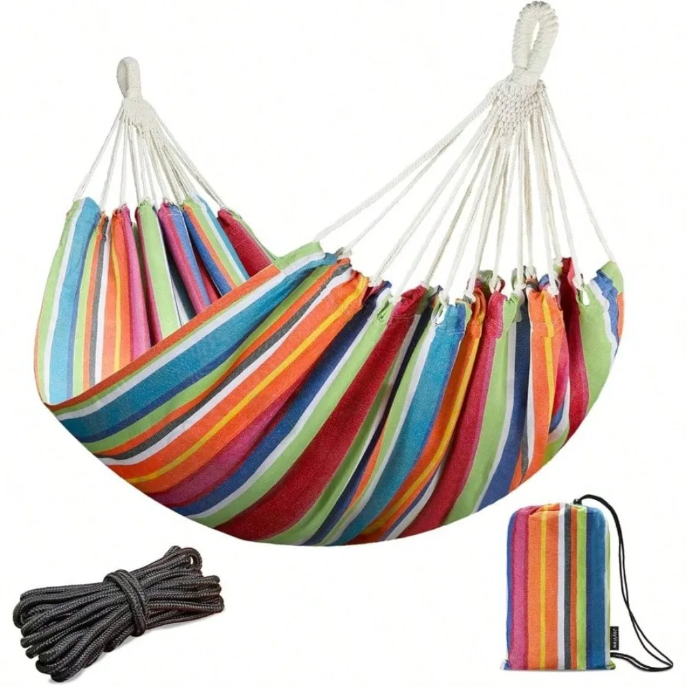 

Hanging Ropes Large 86.6x59u201D Portable Cotton Hammock Patio Backyard Porch 450LBS Weight Capaci