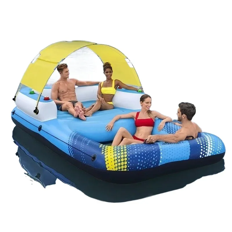 

Giant oversized inflatable floating island with awning, adult mount, floating row adult swimming ring water floating bed