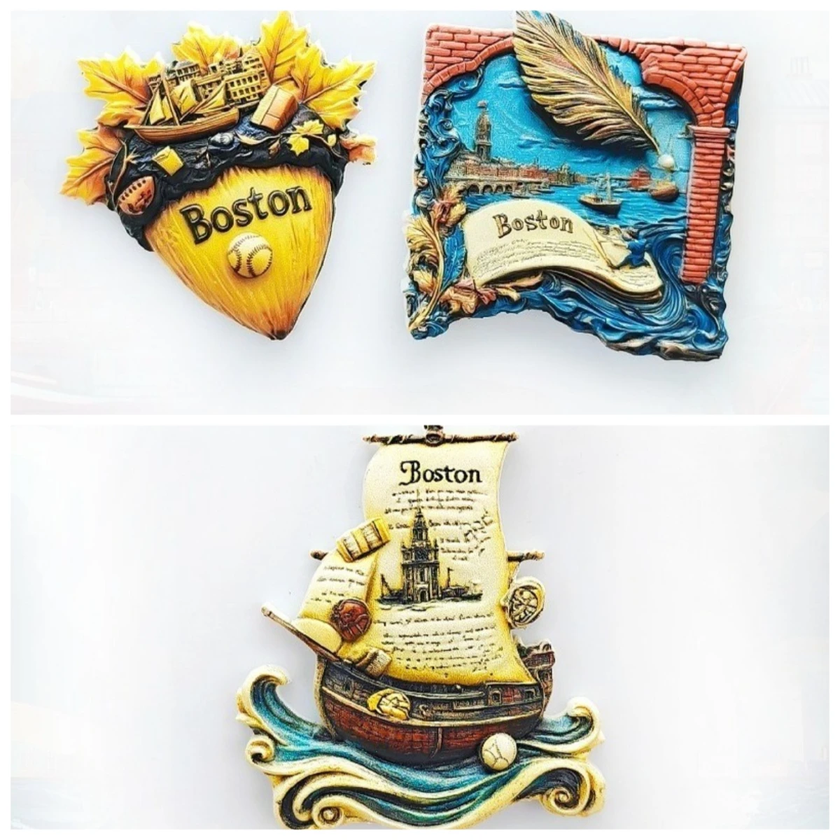 

Boston Fridge Magnet - 3D Massachusetts Travel Souvenir New England Landmark Decor Unique USA Gift with Strong Magnet