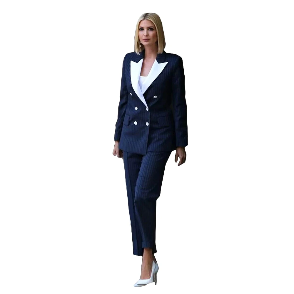 Vestidos clásicos a rayas para madre de la novia, chaqueta blanca con solapa de pico, doble botonadura, Blazer hecho a medida, pantalones, fiesta diaria, Formal