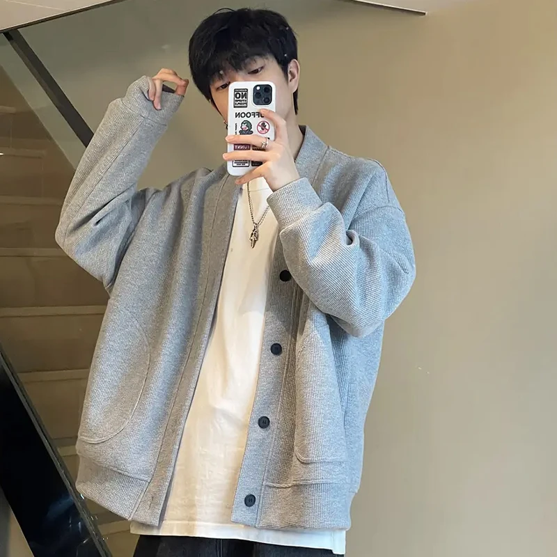 

Мужской осенний свитер-пальто в американском стиле, уникальный дизайн, свободный крой, длинный рукав, застежка-молния, для пар.