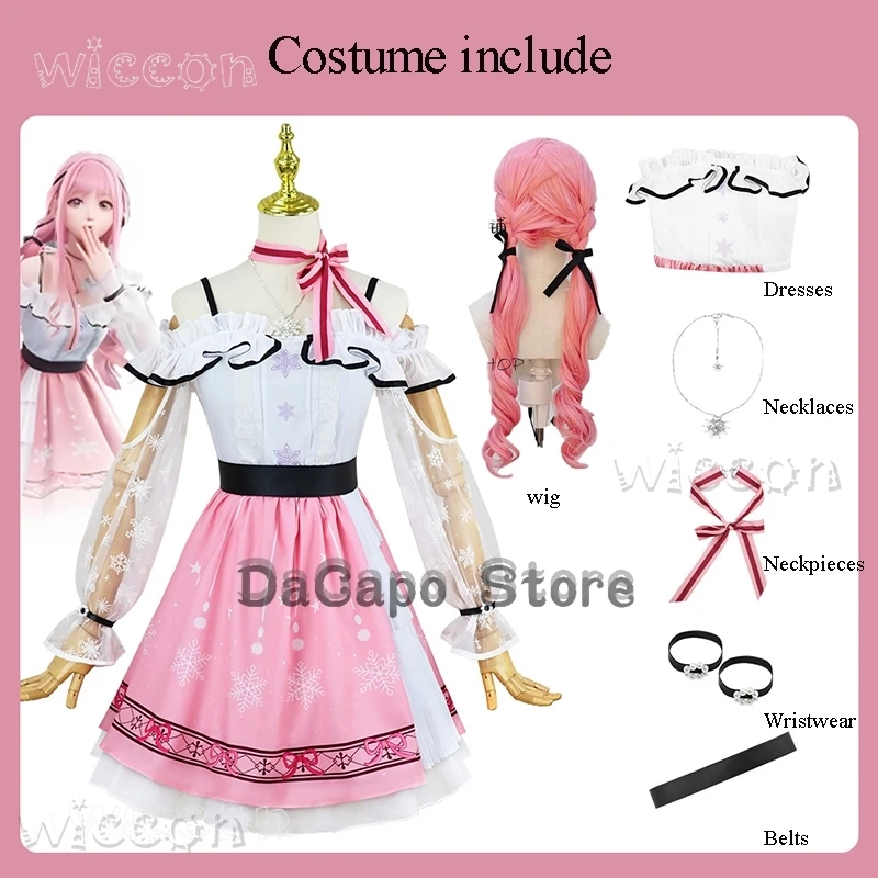 Infinity Nikki Cosplay Costume Wig Lolita Pink Skirt Women Kawaii Girls Sweet Outfit Hair Female Halloween Game Adult Fancy Suit