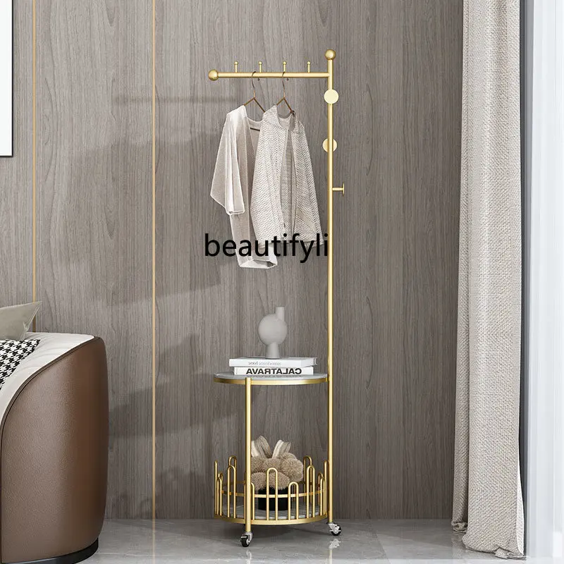 

yj Light Luxury Iron Hanger Floor Movable Clothes Rack Simple Coat Rack Hanging Clothes Rack